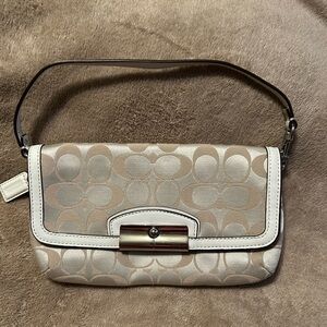 Coach Beige and White Clutch Wristlet